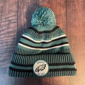 Philadelphia Eagles Striped Pom Pom Beanie - Midnight Green, Black, White