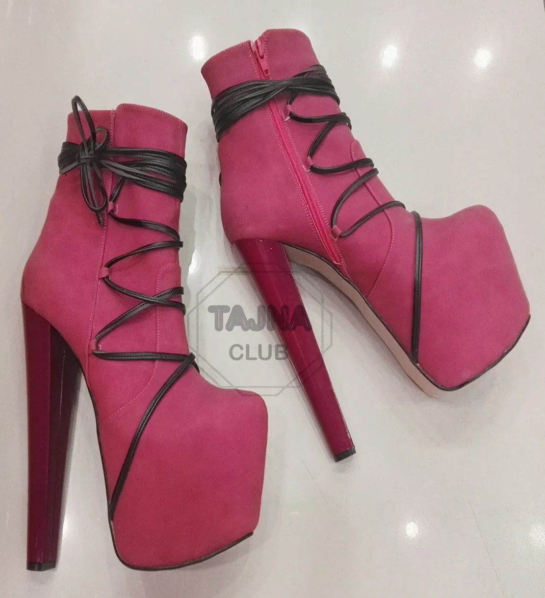 Pink lace up platform boots