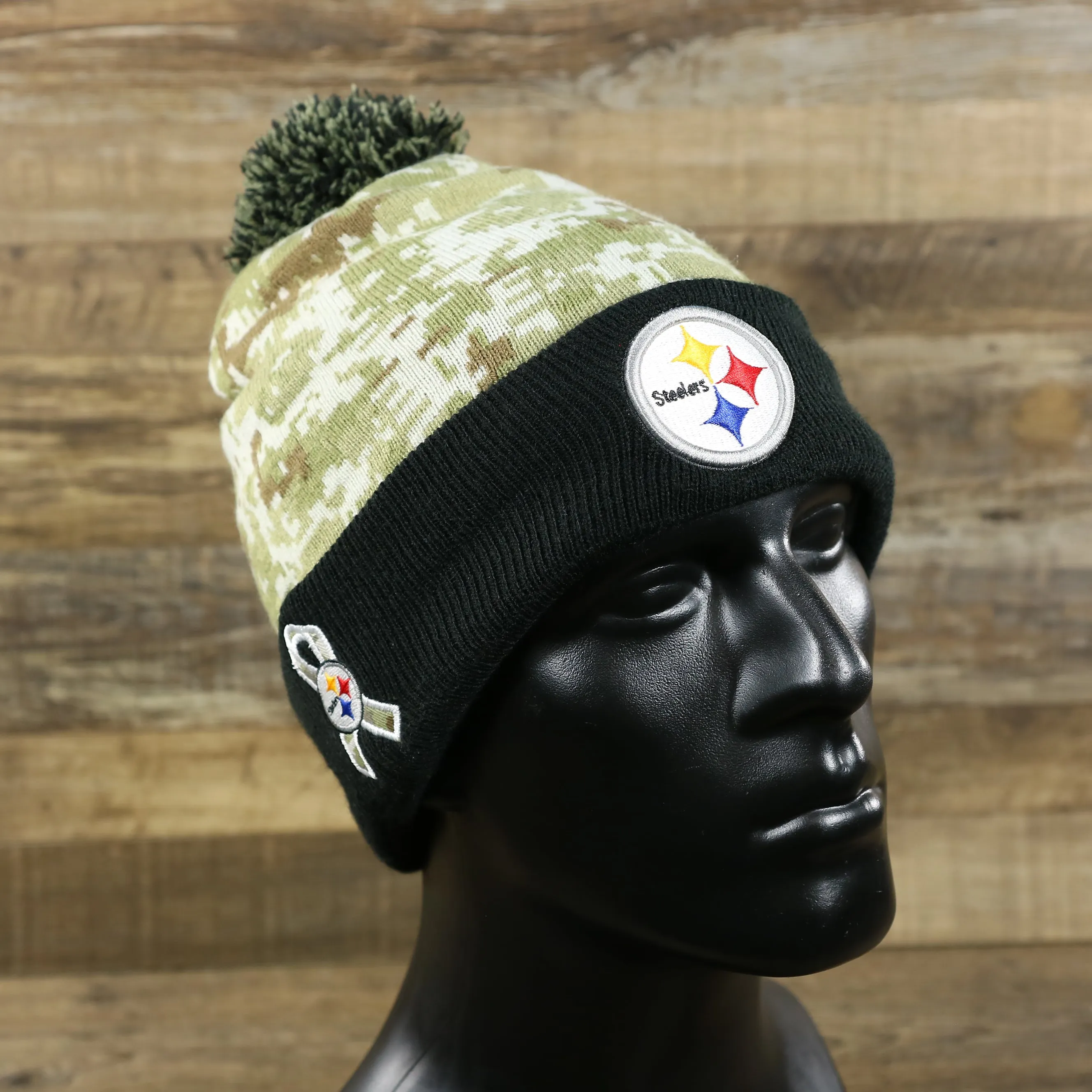 Pittsburgh Steelers NFL Salute To Service Winter Beanie - Camo and Black Beanie