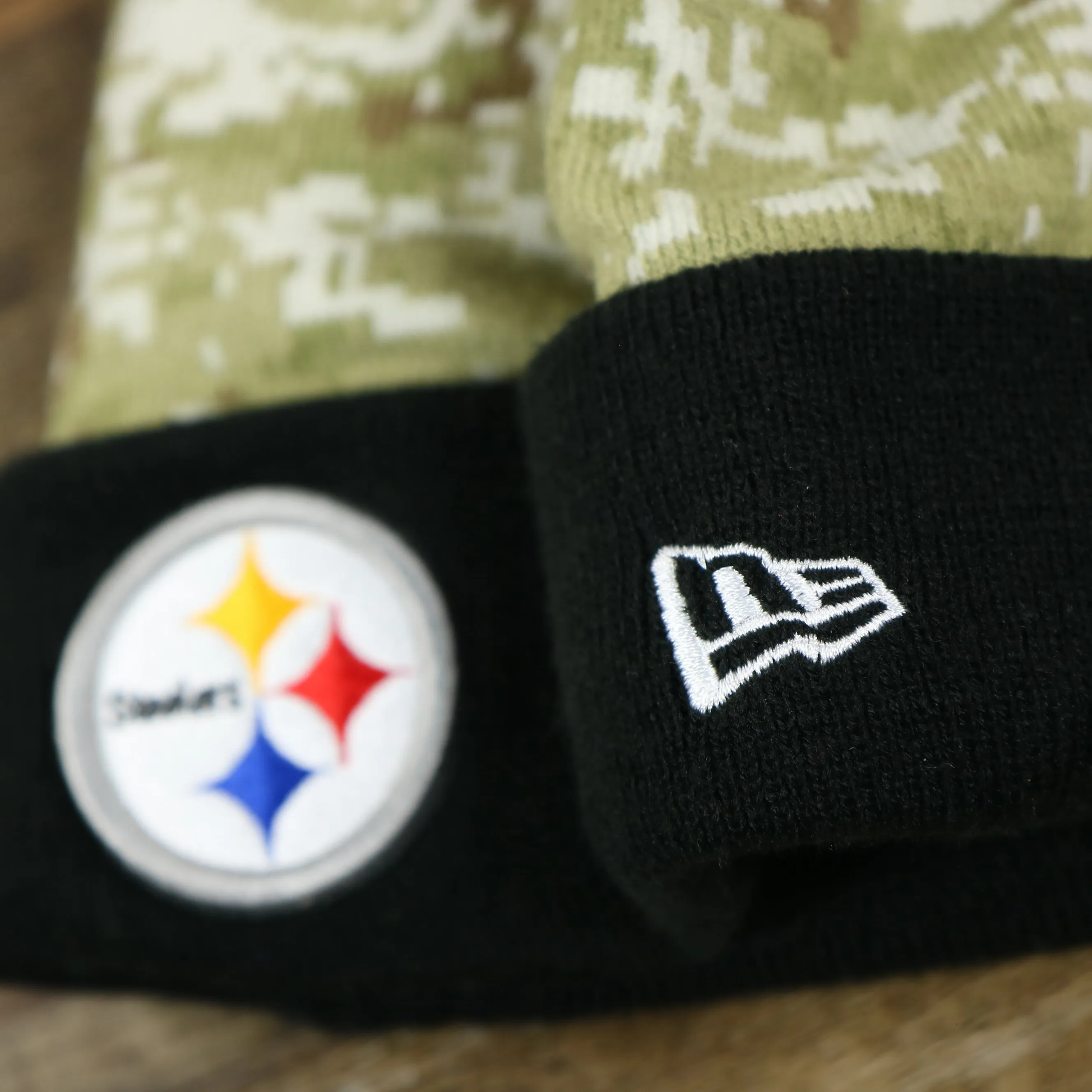 Pittsburgh Steelers NFL Salute To Service Winter Beanie - Camo and Black Beanie