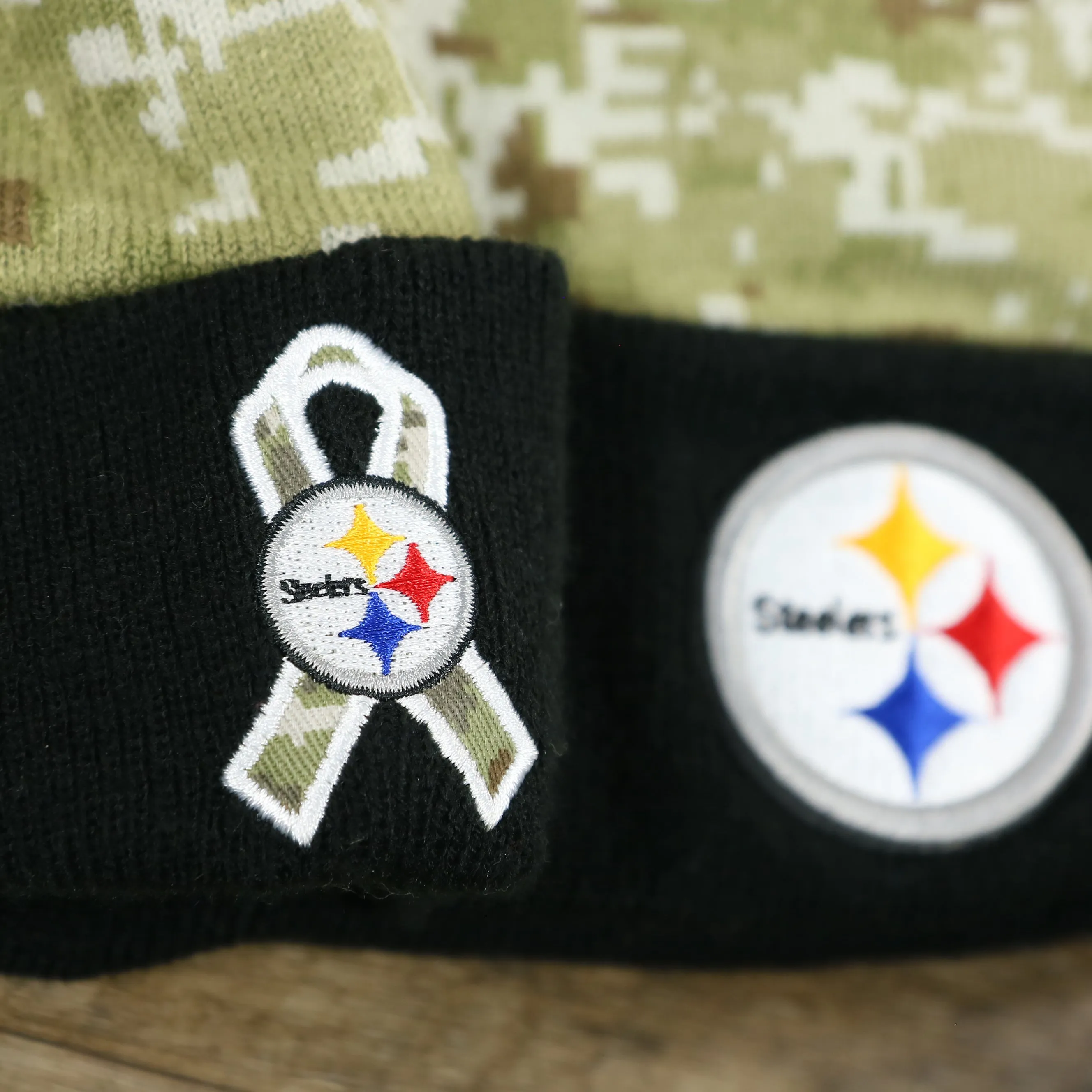 Pittsburgh Steelers NFL Salute To Service Winter Beanie - Camo and Black Beanie