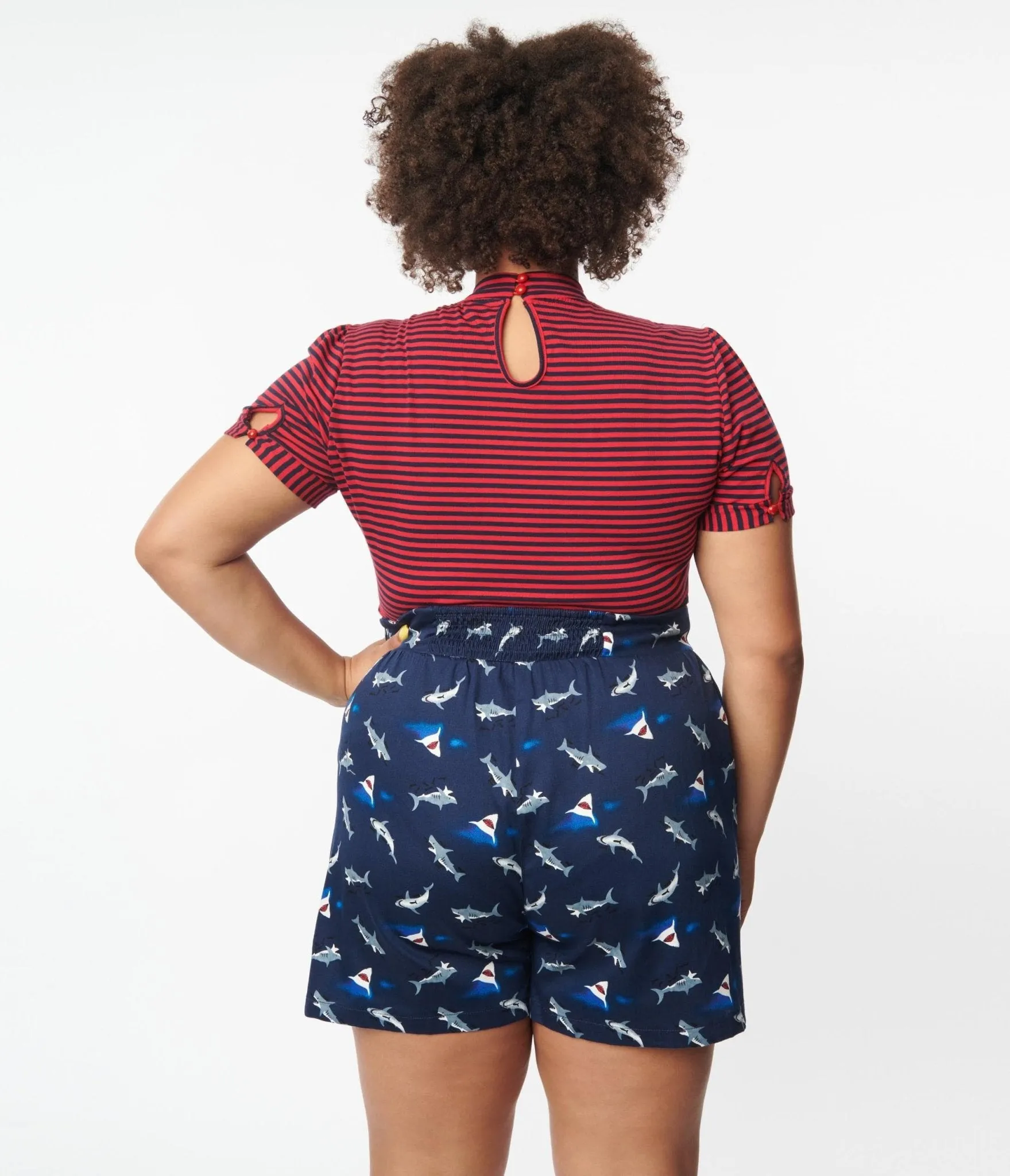 Plus Size Navy & Shark Print Shorts