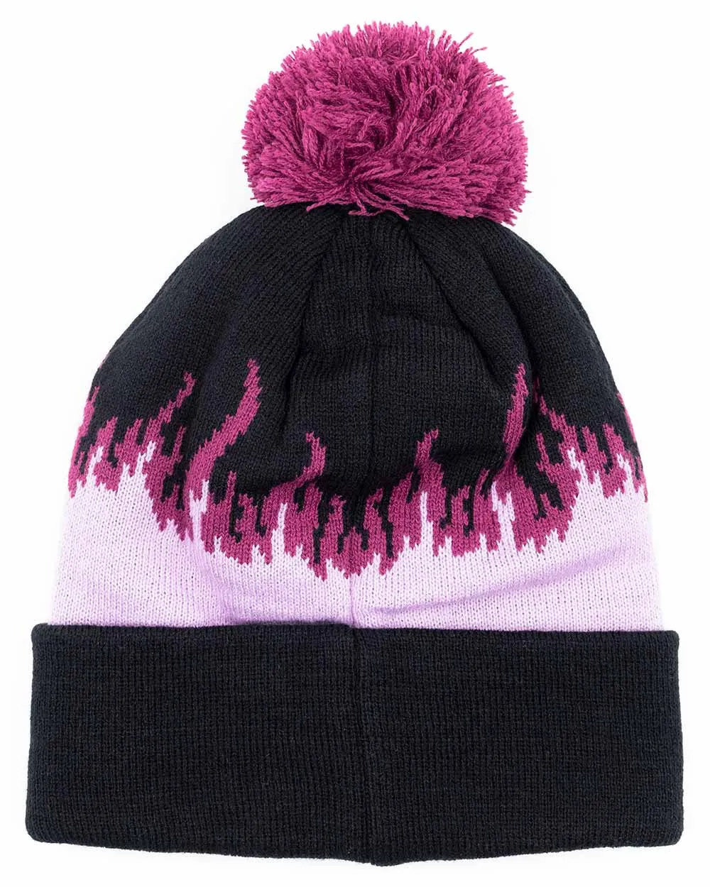 Purple Pom Pom Beanie with Flame Design