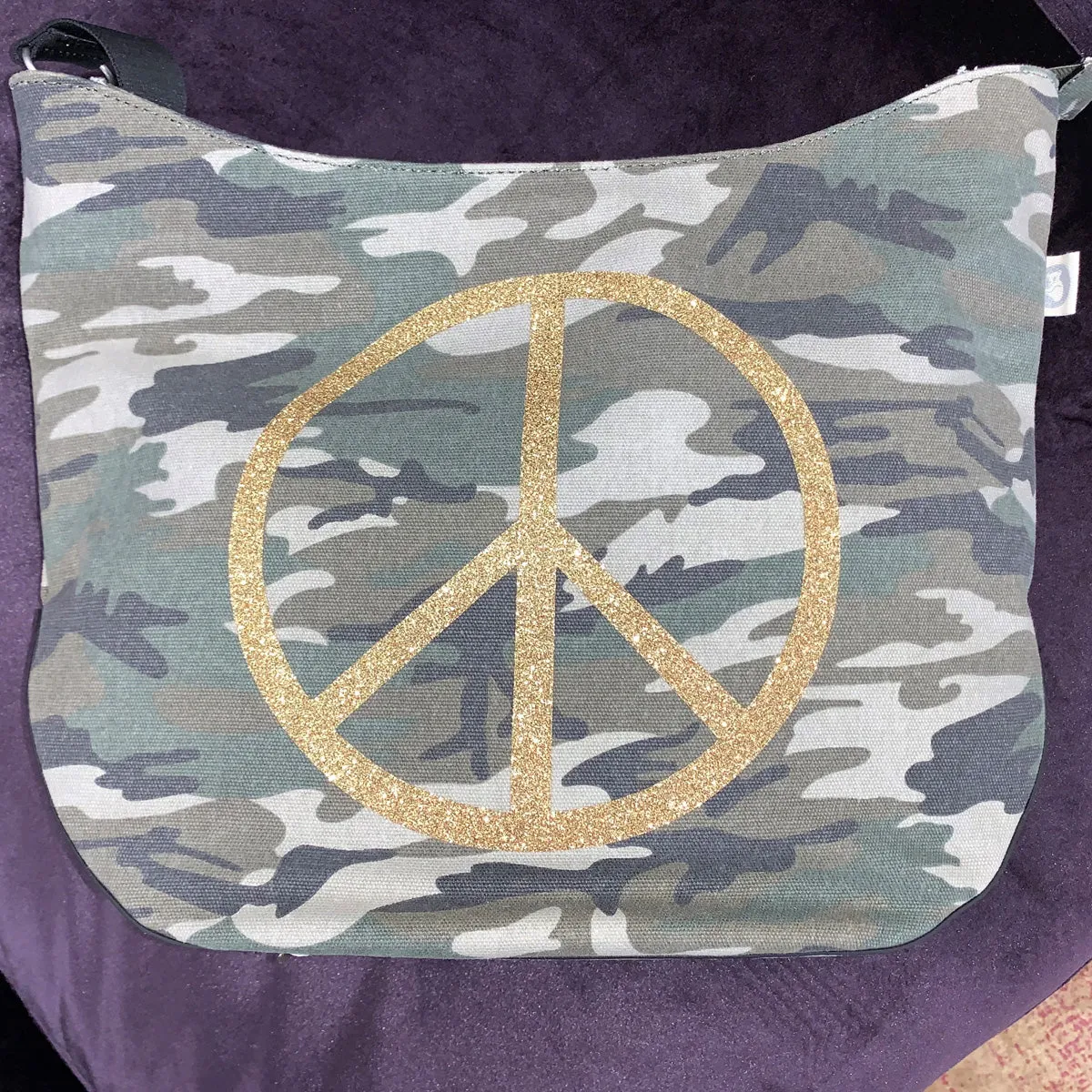 Quilted Koala - City Bag Camo Gold Glitter Peace Sign