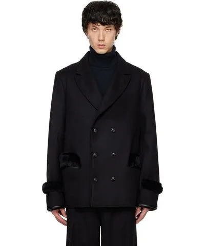 Random Identities Black Wool & Faux-Fur Peacoat