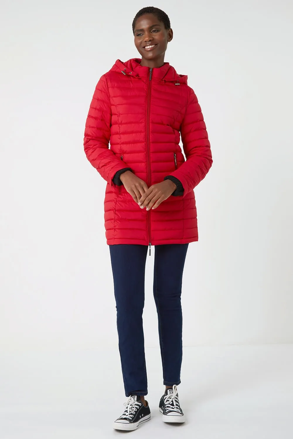 Red Longline Hooded Padded Coat | Roman UK