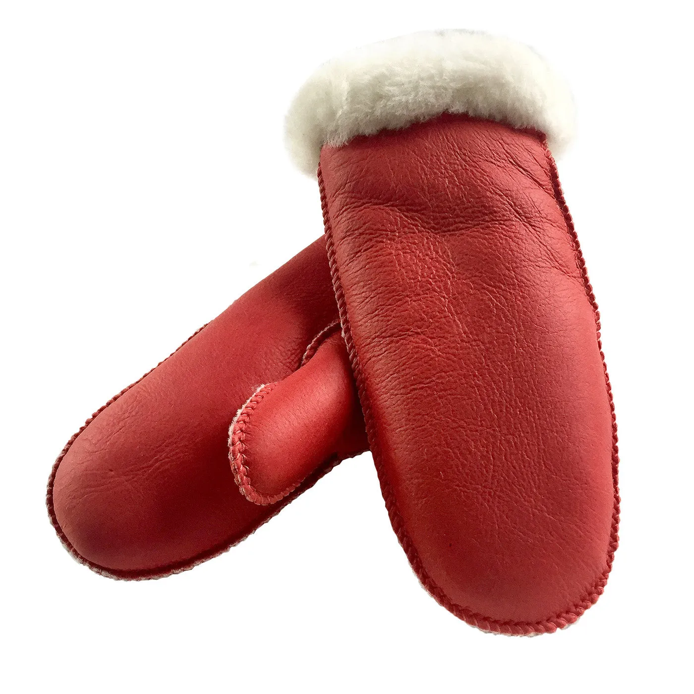 Red Sheepskin Mittens for Women