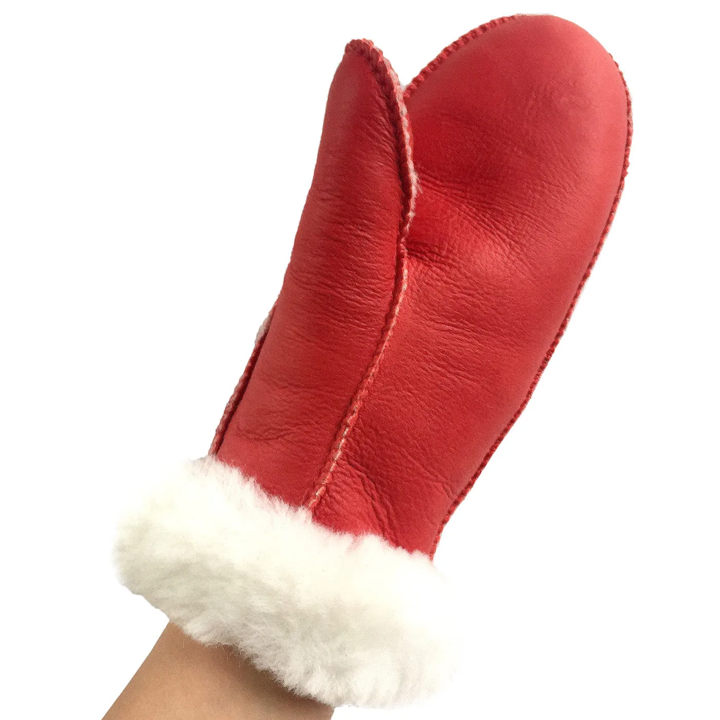 Red Sheepskin Mittens for Women