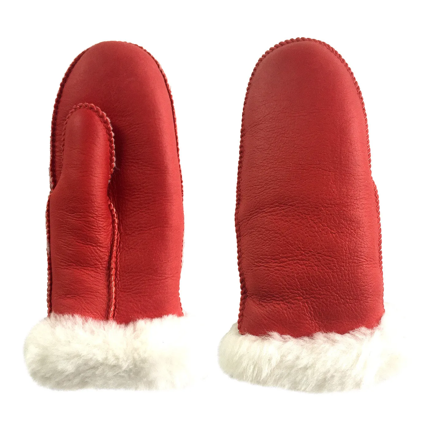 Red Sheepskin Mittens for Women