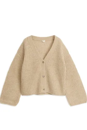 Relaxed Alpaca-Wool Cardigan - V-neck - Long sleeve - Beige - Ladies | H&M GB