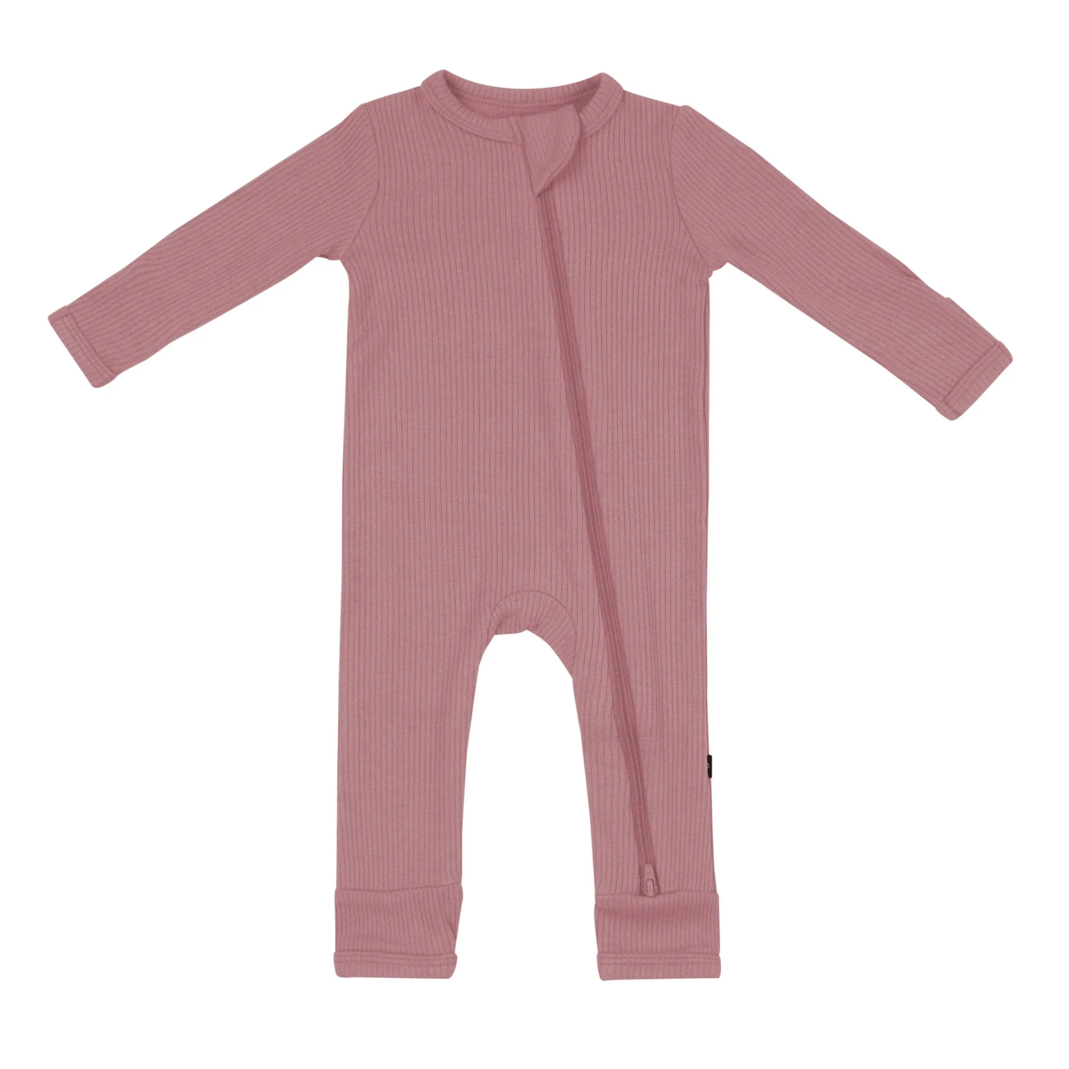 Ribbed Zipper Romper in Dusty Rose