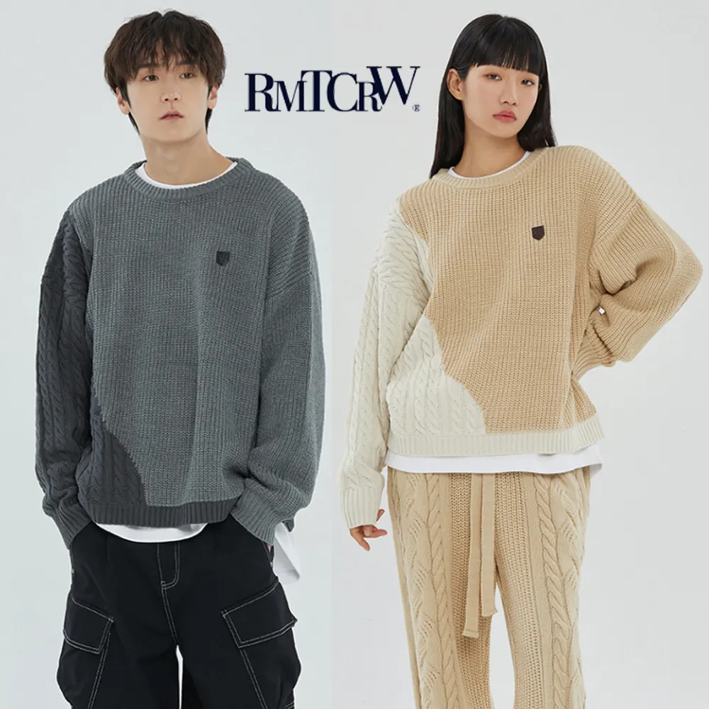 ROMANTIC CROWN Cable Knit Unisex Street Style Long Sleeves Plain Logo - Shop now!