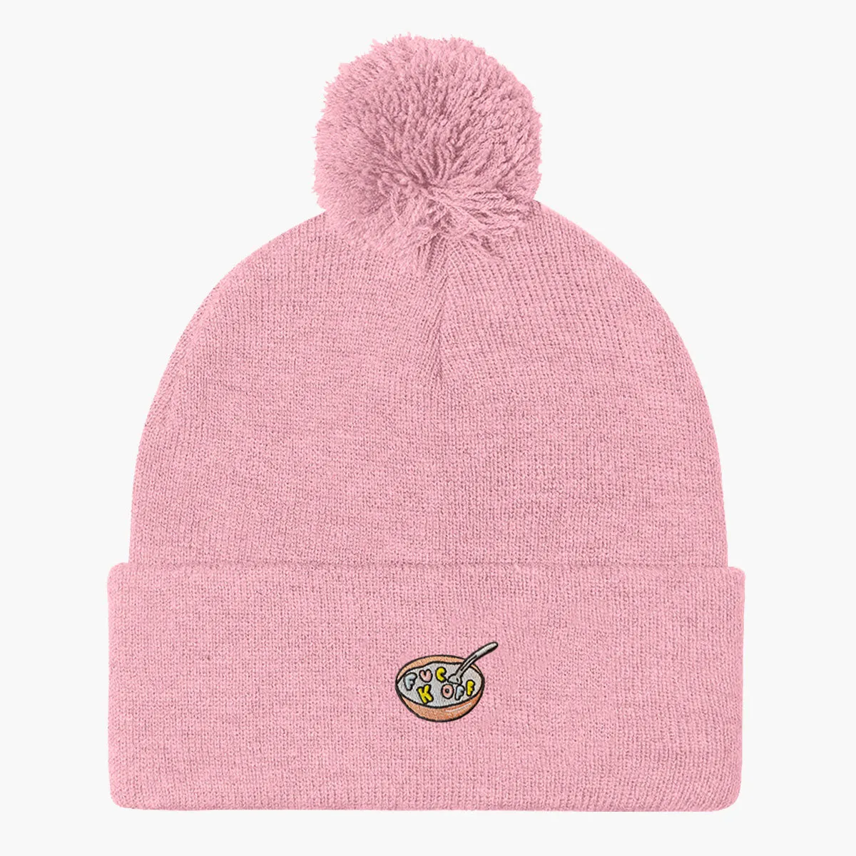 Rude Cereal Embroidered Pom Pom Beanie