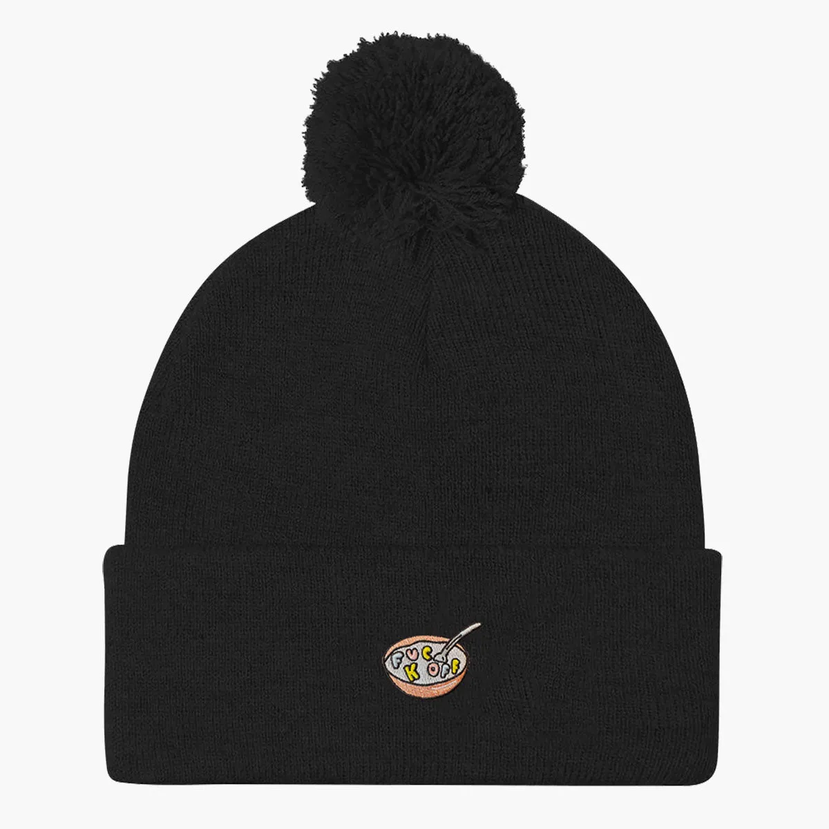 Rude Cereal Embroidered Pom Pom Beanie