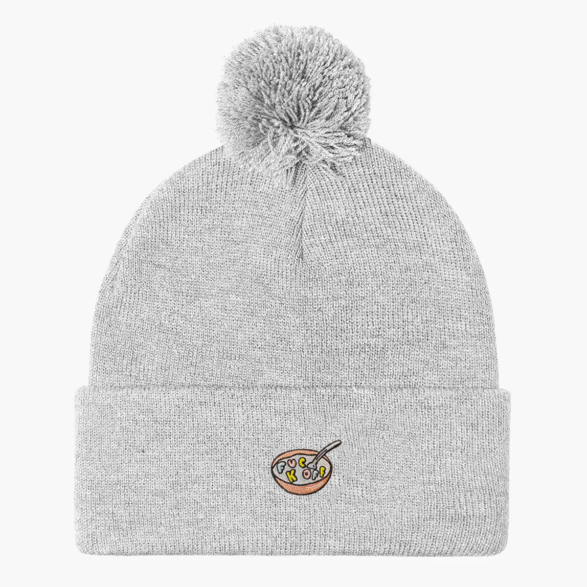 Rude Cereal Embroidered Pom Pom Beanie