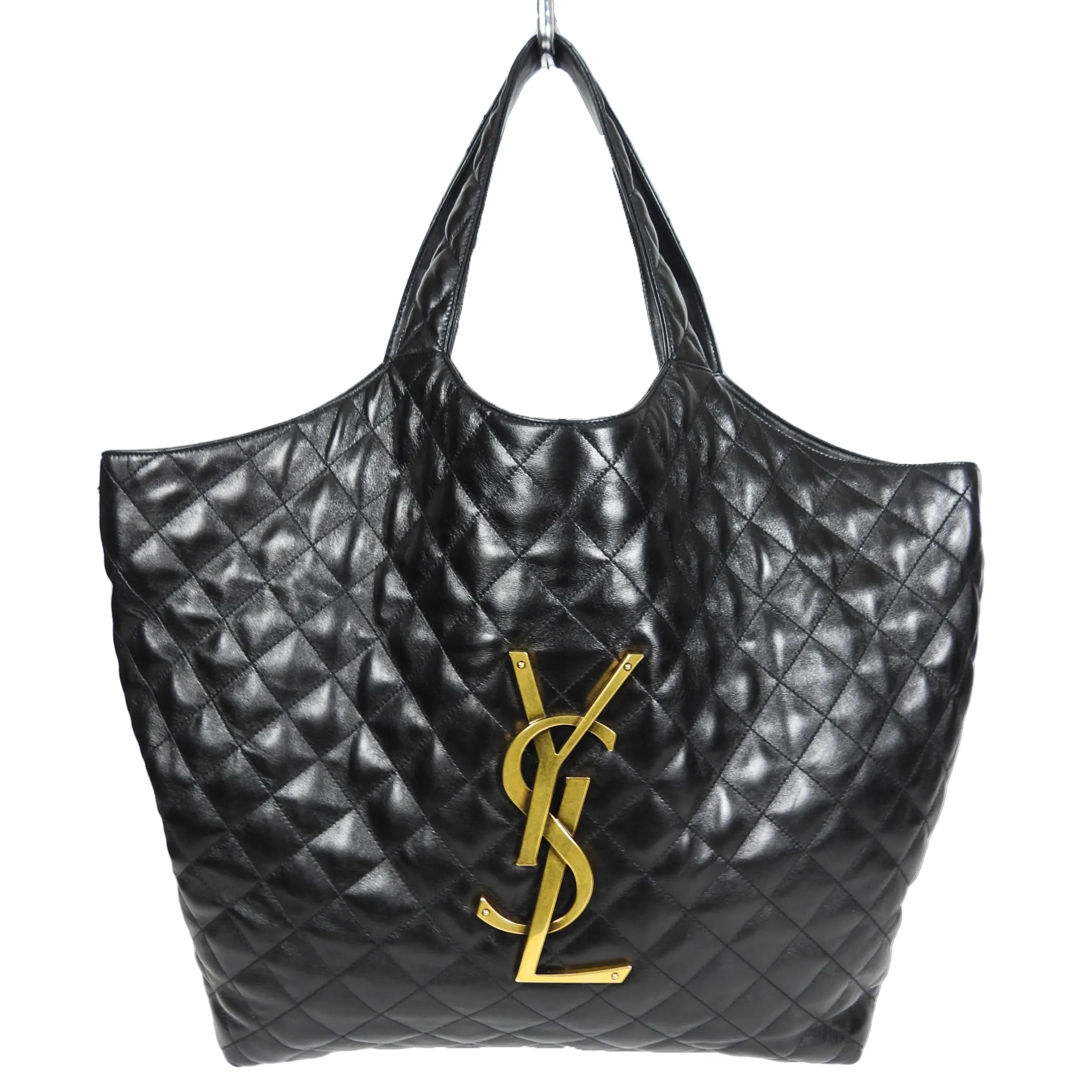 Saint Laurent Black Quilted Lambskin Maxi Shopping Tote Bag