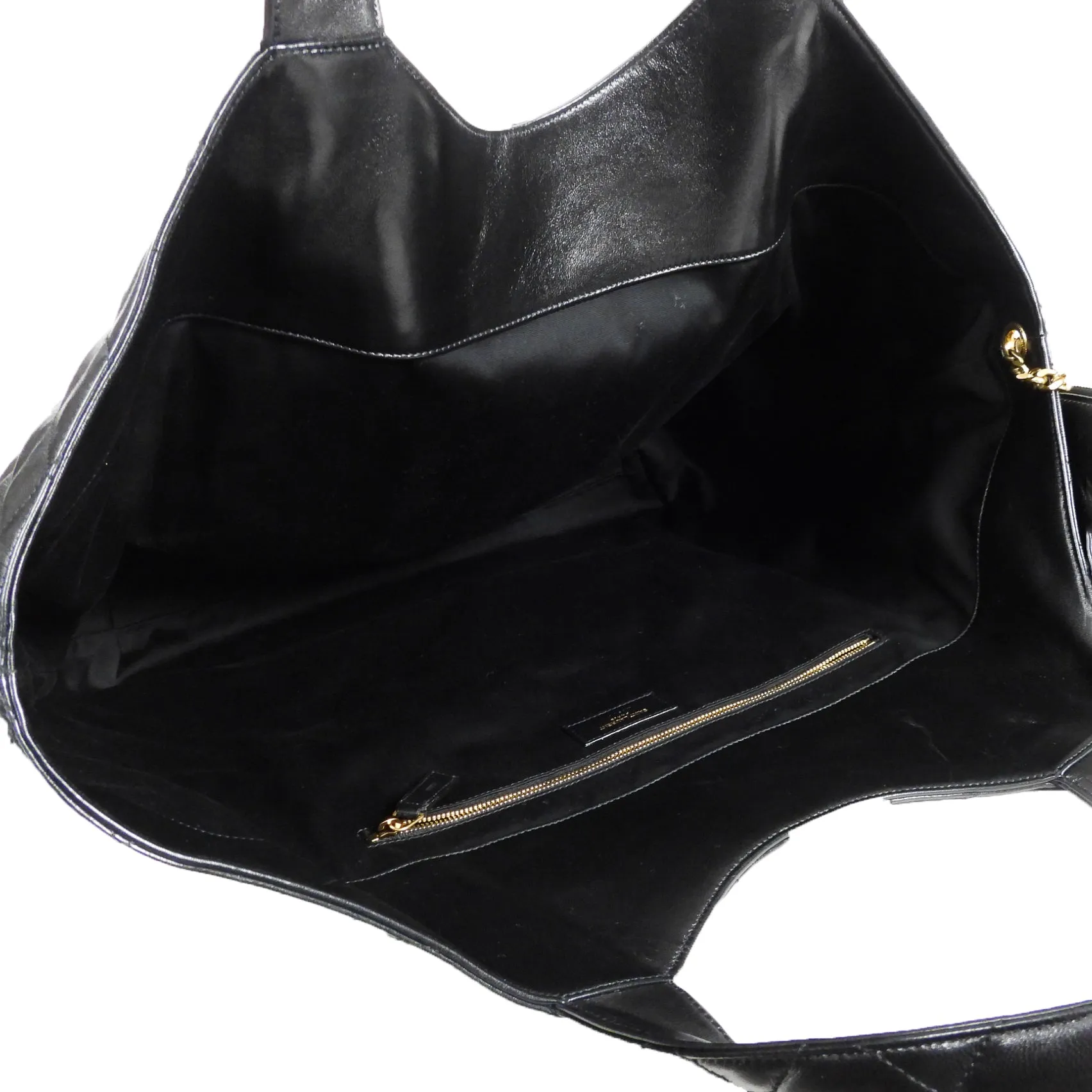 Saint Laurent Black Quilted Lambskin Maxi Shopping Tote Bag