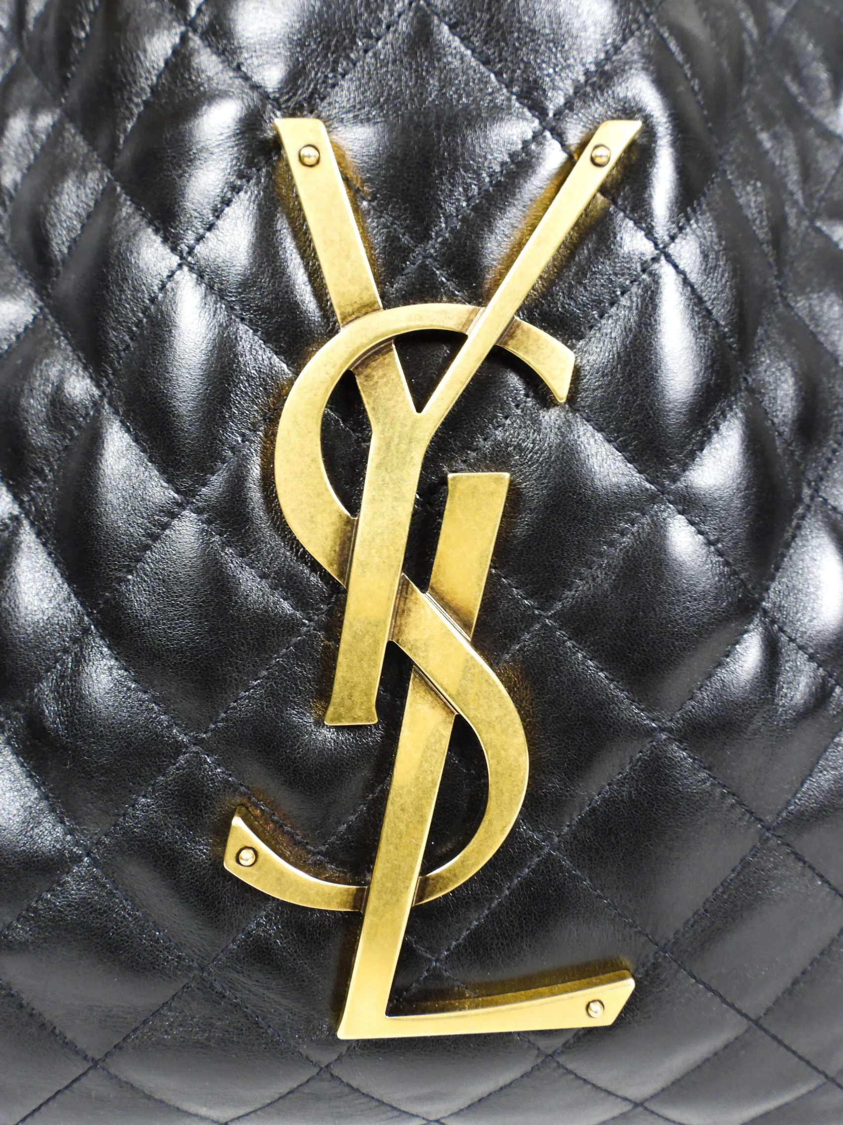 Saint Laurent Black Quilted Lambskin Maxi Shopping Tote Bag