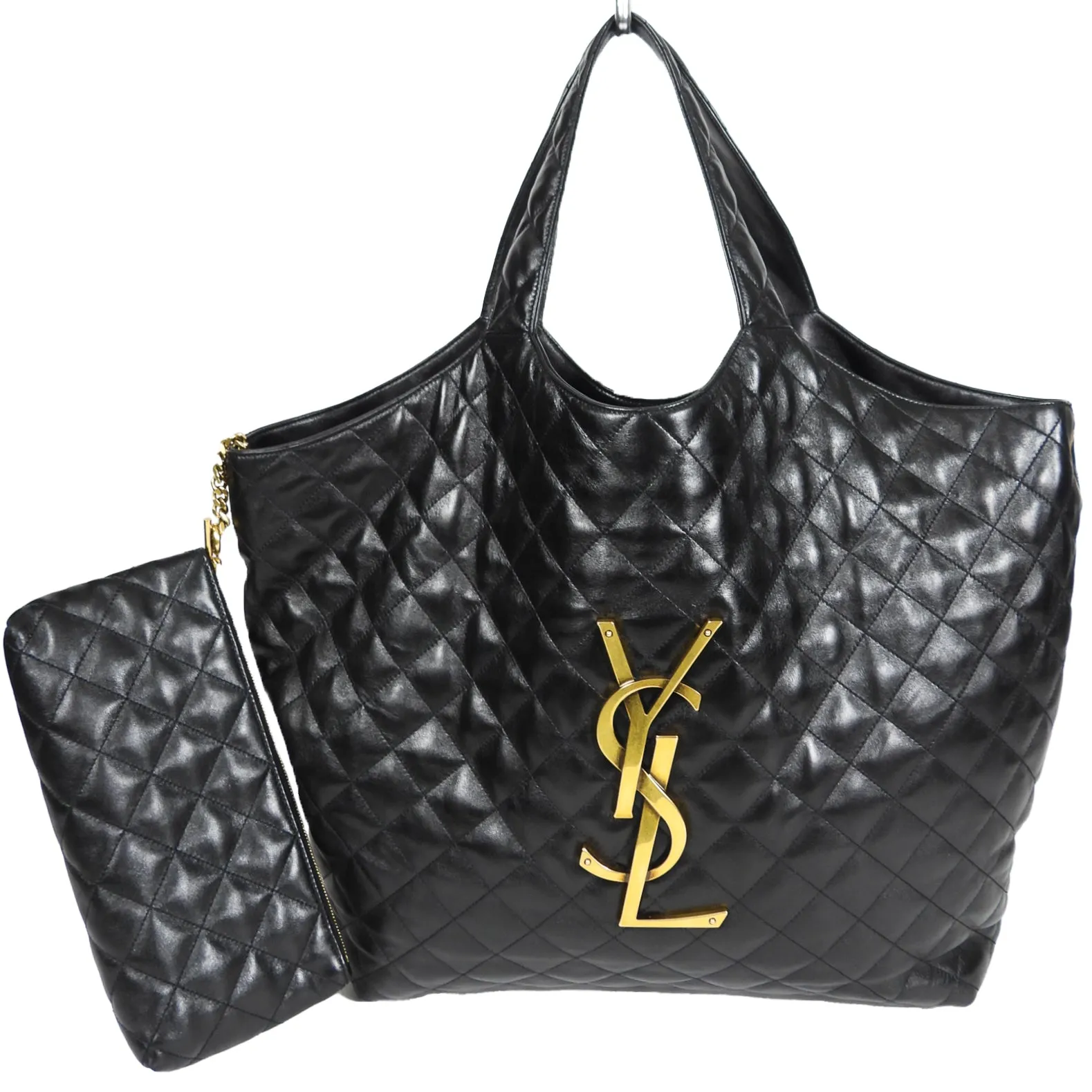 Saint Laurent Black Quilted Lambskin Maxi Shopping Tote Bag