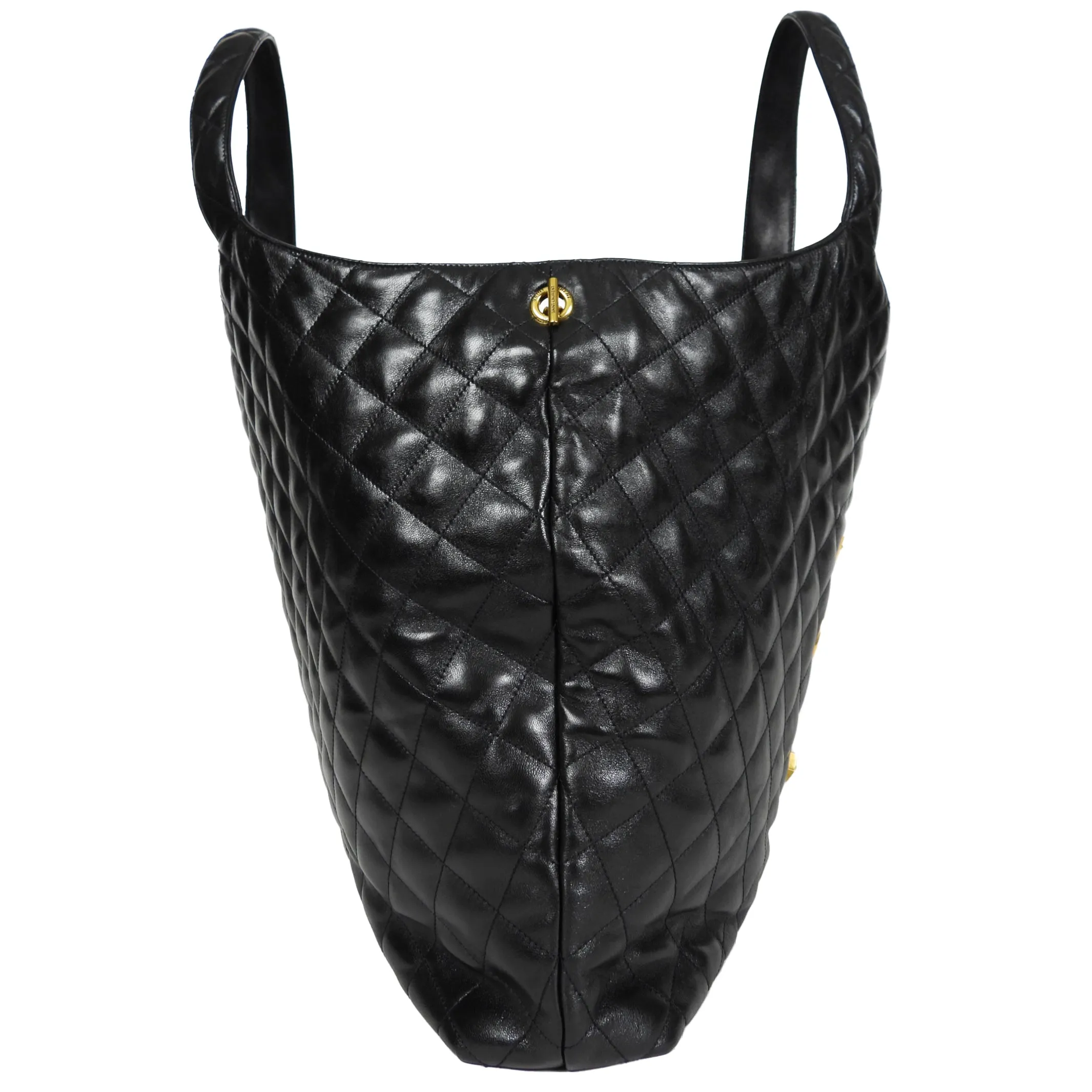 Saint Laurent Black Quilted Lambskin Maxi Shopping Tote Bag