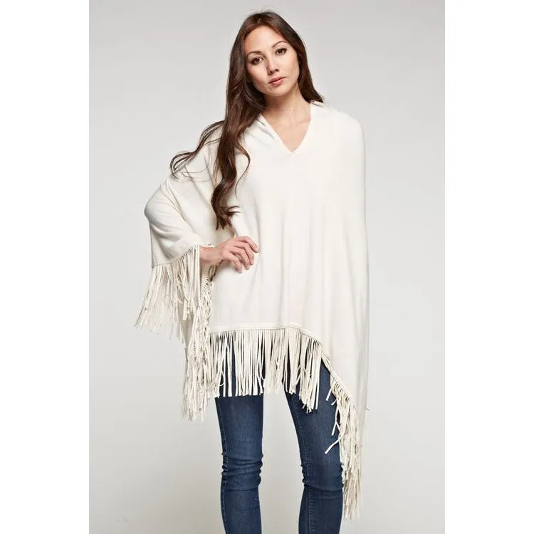 Sandy Fringe Ivory Poncho - On Sale