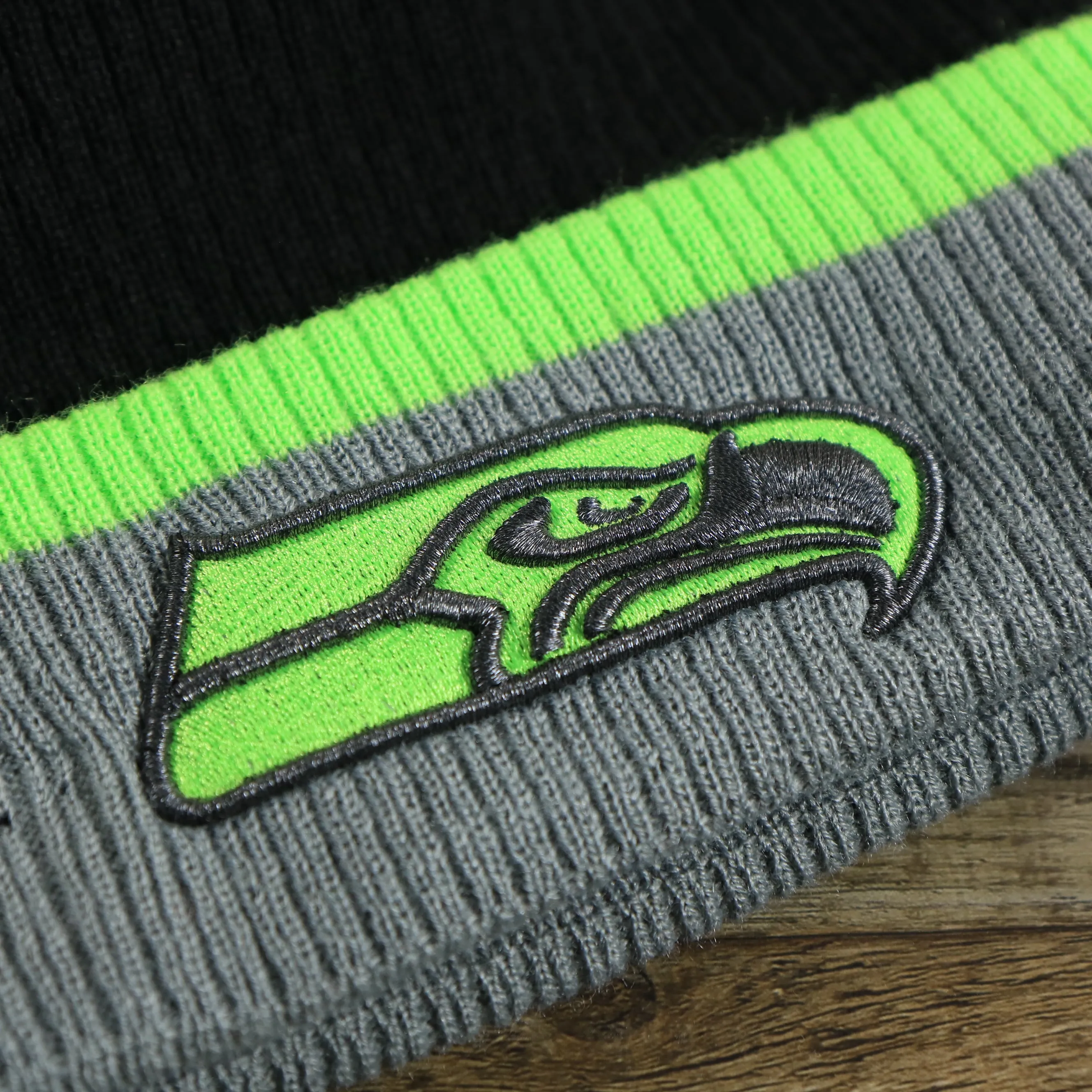 Seattle Seahawks Winter Knit Beanie - Charcoal with Neon Green Pom Pom | Gray and Neon Green Winter Beanie