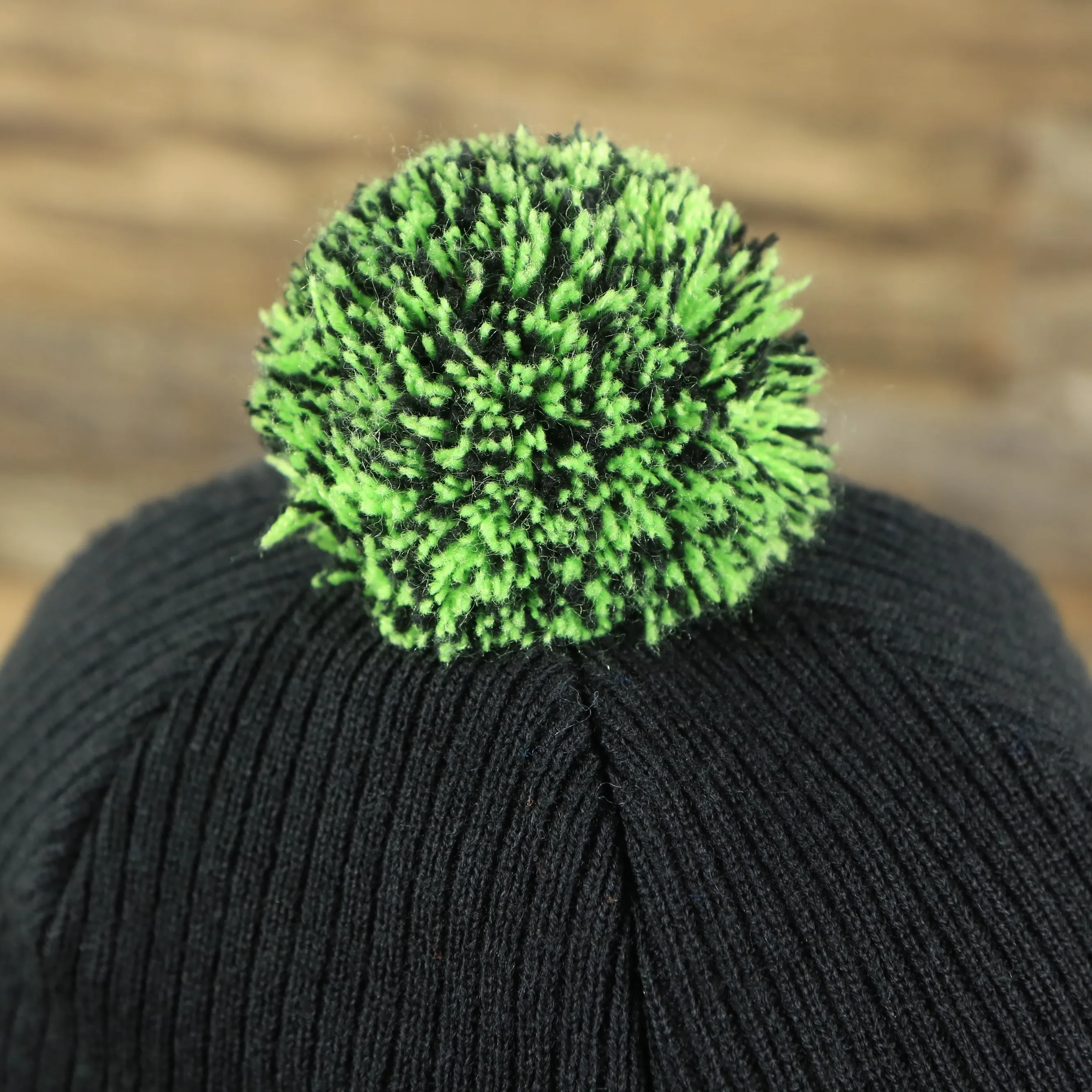 Seattle Seahawks Winter Knit Beanie - Charcoal with Neon Green Pom Pom | Gray and Neon Green Winter Beanie