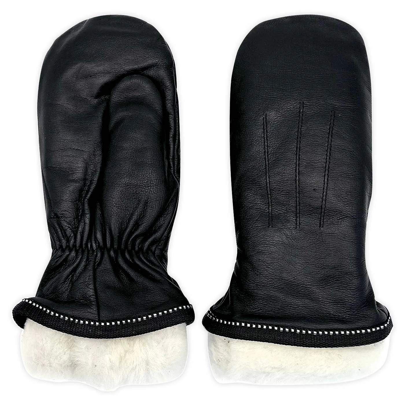 Sheepskin Lined Leather Mittens for Men and Women