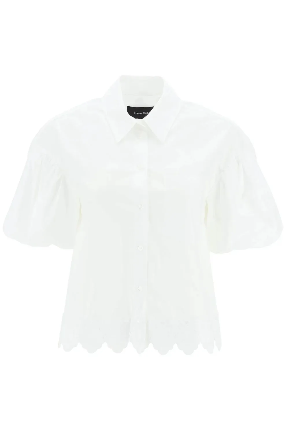 Simone Rocha lace-up casual cotton blouse with elegant puff sleeves