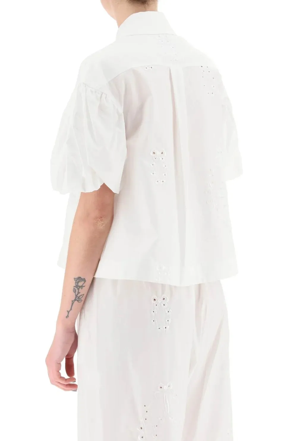 Simone Rocha lace-up casual cotton blouse with elegant puff sleeves