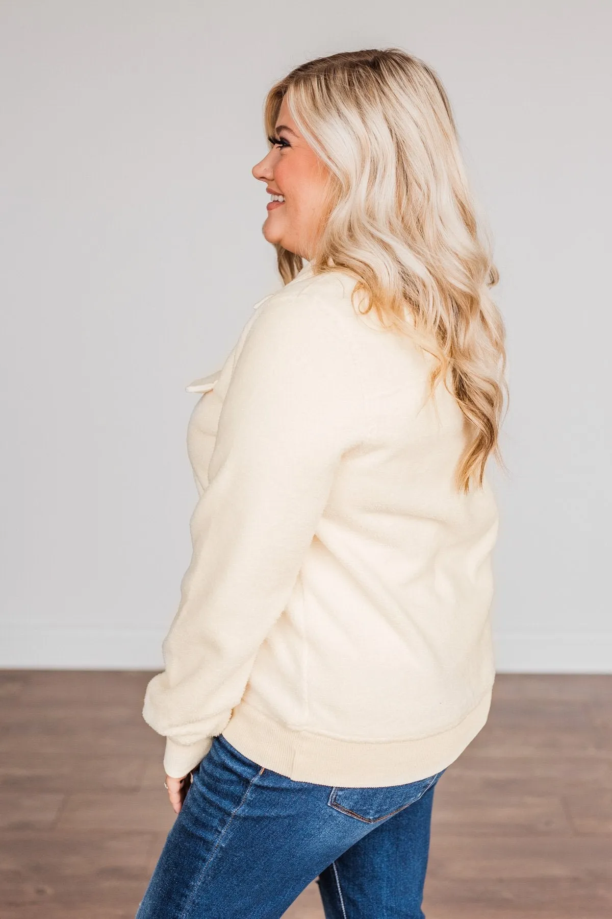 Simple Days Plush Button Pullover - Cream