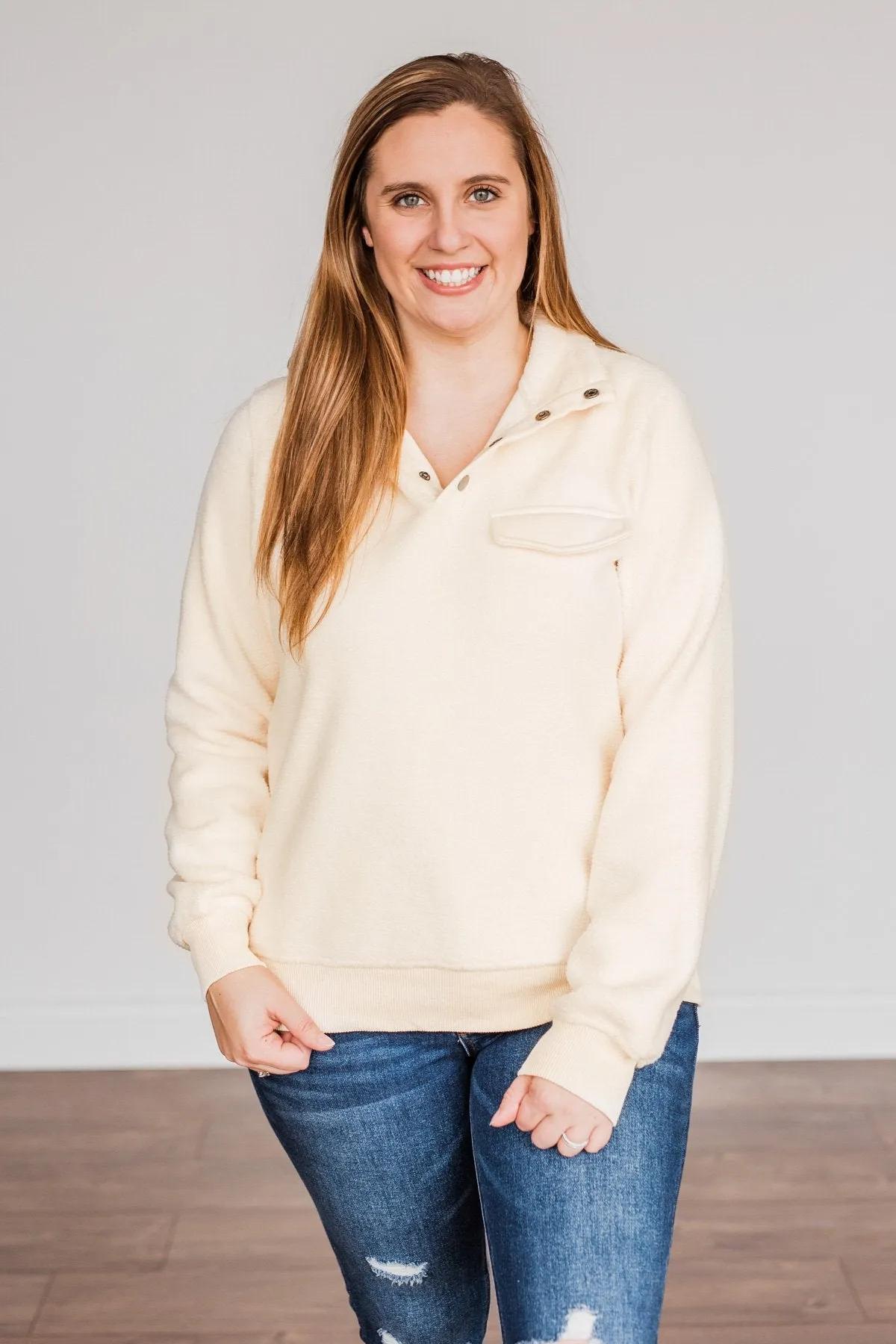 Simple Days Plush Button Pullover - Cream