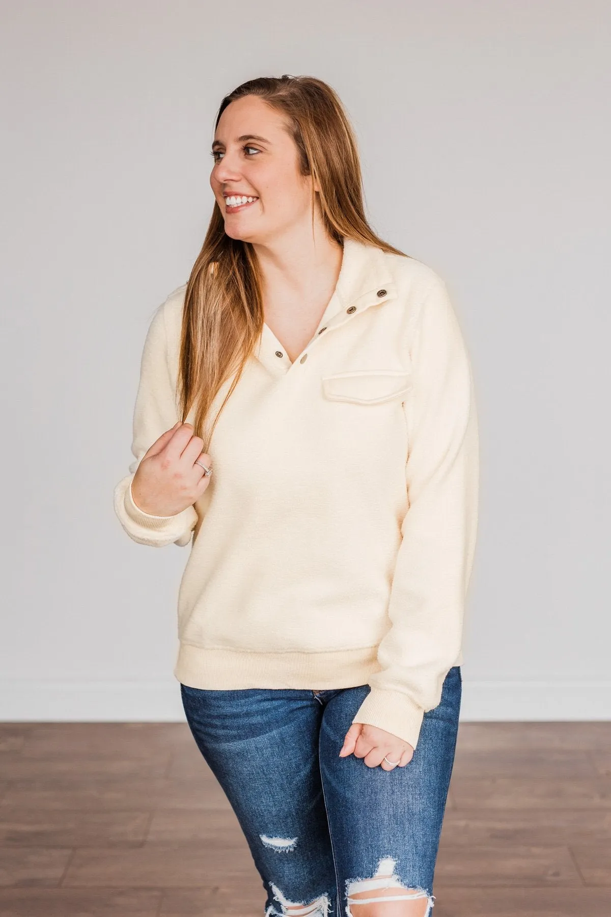 Simple Days Plush Button Pullover - Cream