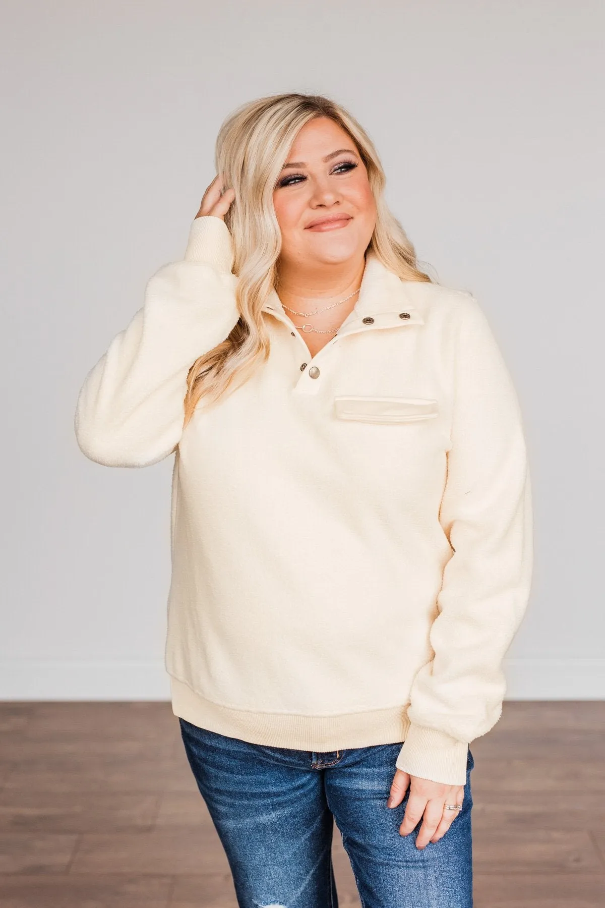 Simple Days Plush Button Pullover - Cream