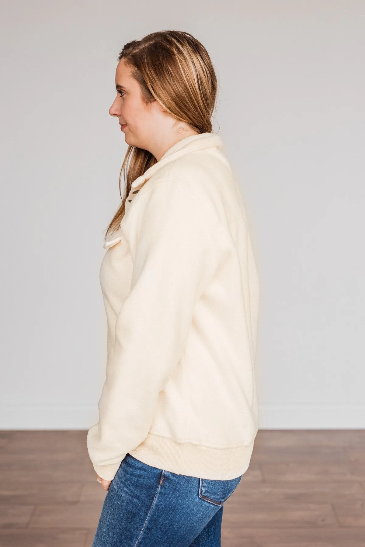 Simple Days Plush Button Pullover - Cream