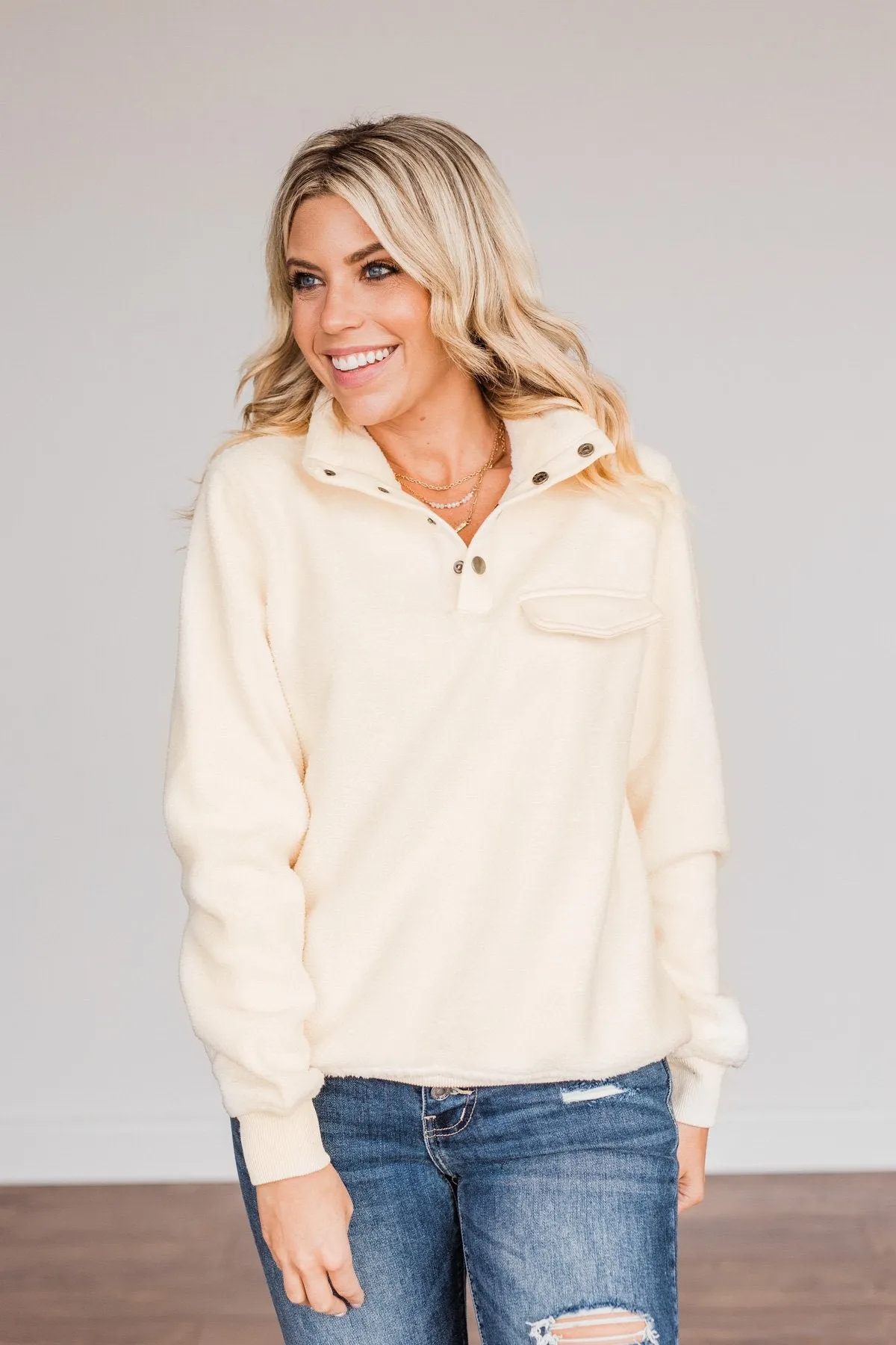 Simple Days Plush Button Pullover - Cream