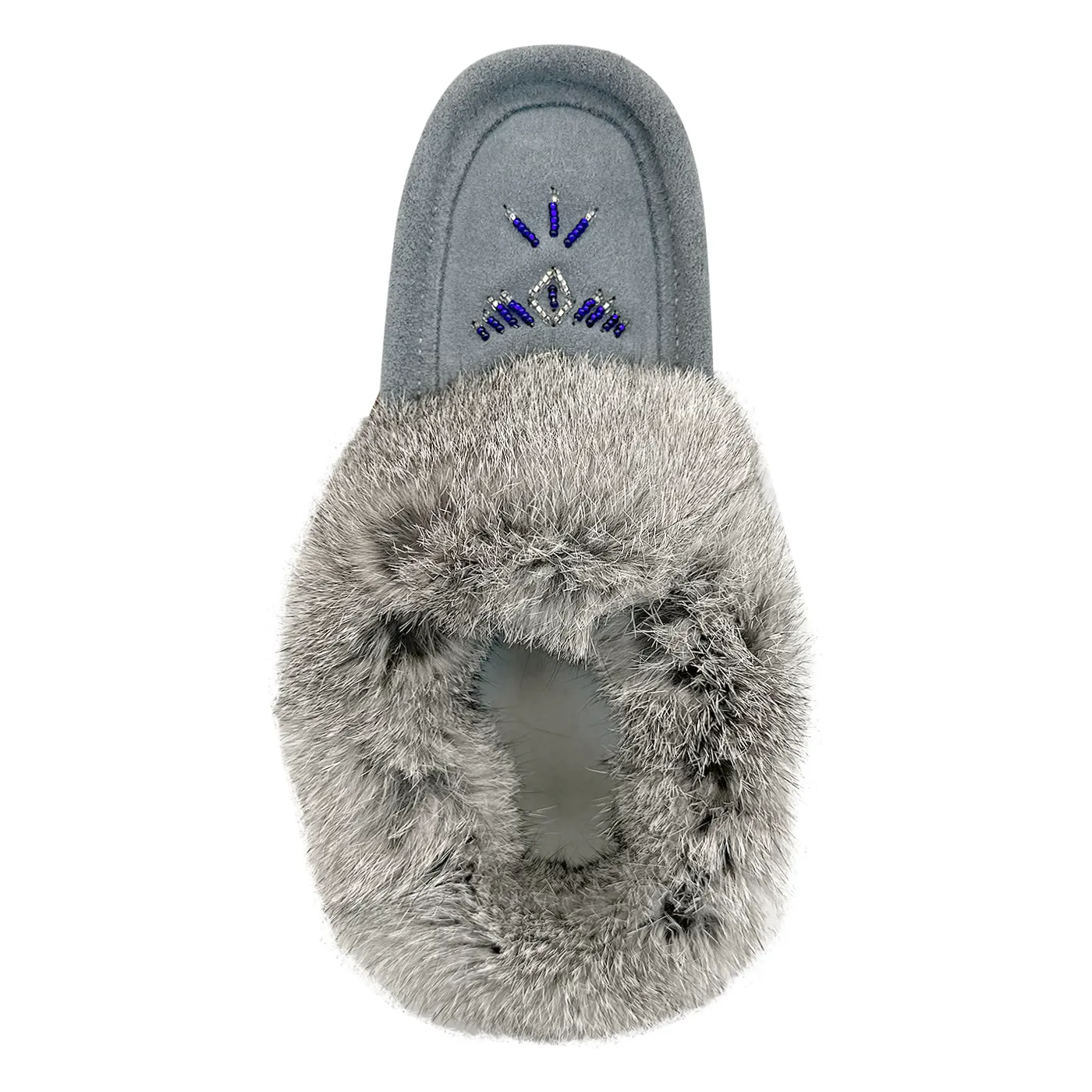 Sky Blue Suede Moccasins: Women's Fleece Lined Rabbit Fur