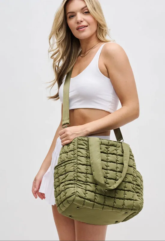 Sol & Selene Dreamer Quilted Nylon Tote Olive - Buy Now