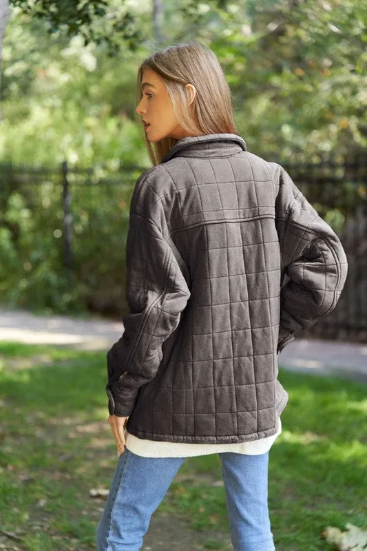 Solid Mineral Wash Quilted Shacket - Google SEO Result: Mineral Wash Quilted Shacket: Stylish and Versatile Essential