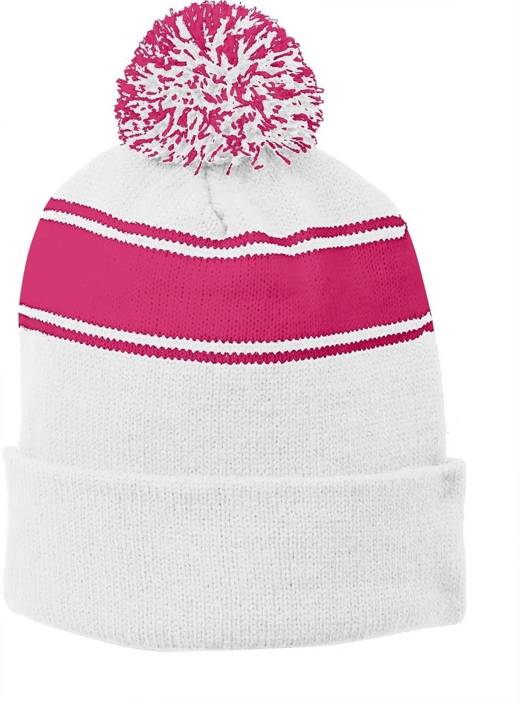 Sport-Tek Stripe Pom Pom Beanie