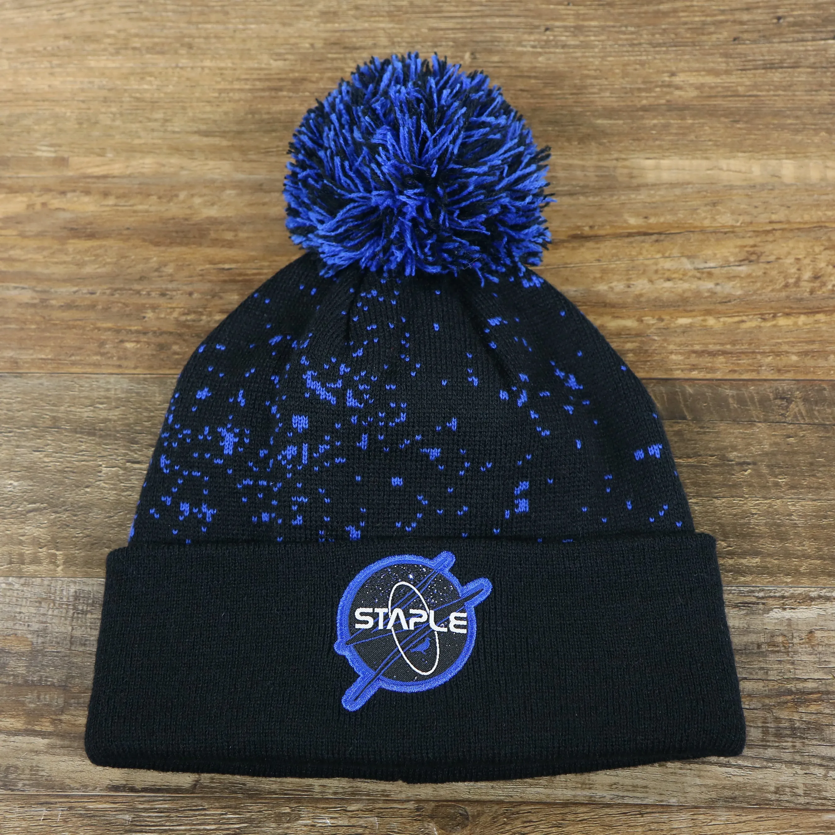 Staple Logo Print Winter Beanie - Black and Royal Blue color