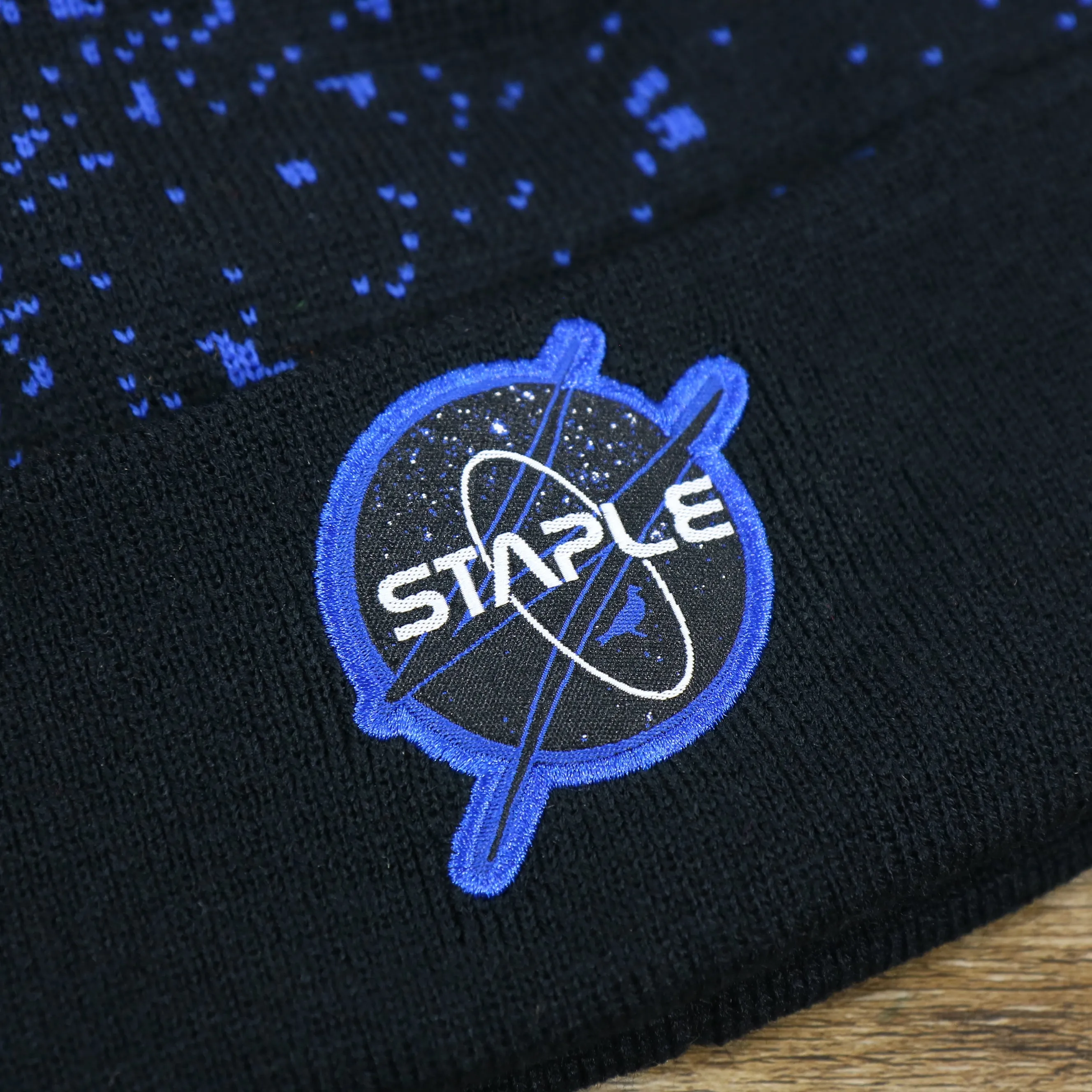 Staple Logo Print Winter Beanie - Black and Royal Blue color