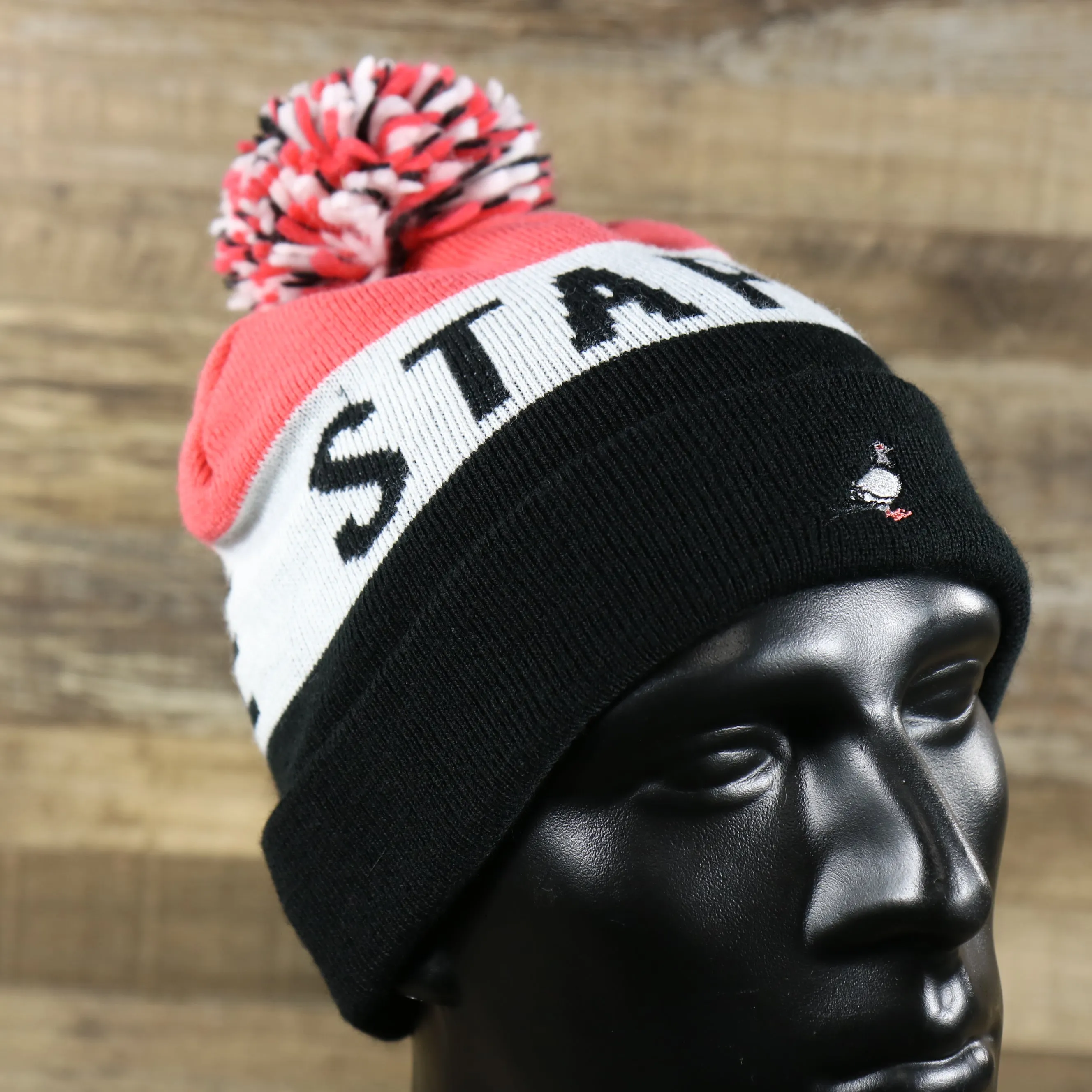 Staple Pigeon Logo Striped Beanie - Red, White & Black Winter Hat