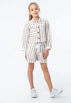 Striped High Waist Shorts With Robe Belt