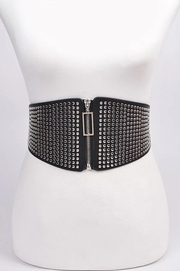 Studded Elastic Zipper Belt