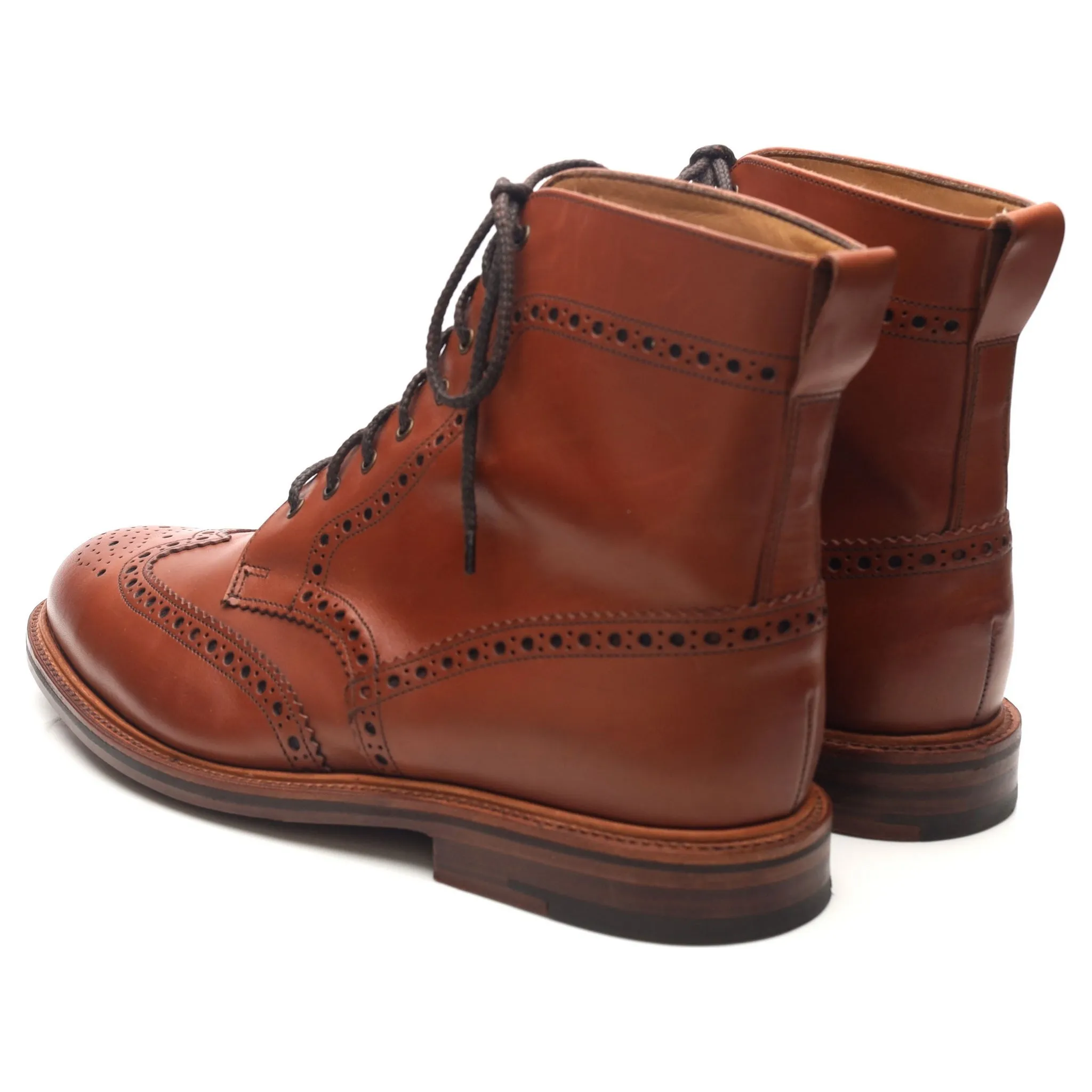 Tan Brown Leather Brogue Boots UK 8.5 F