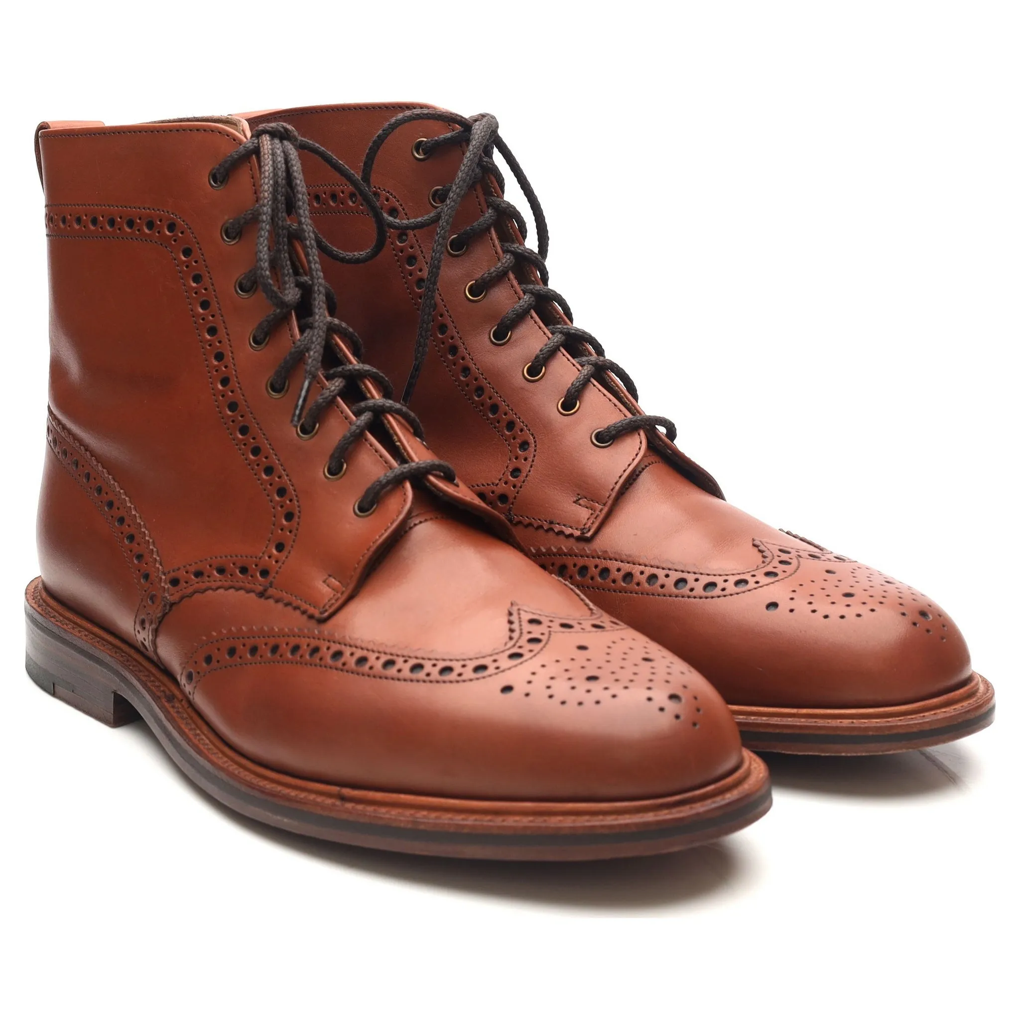 Tan Brown Leather Brogue Boots UK 8.5 F