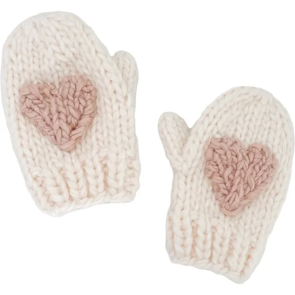 The Blueberry Hill Heart Knit Mittens, Blush & Cream