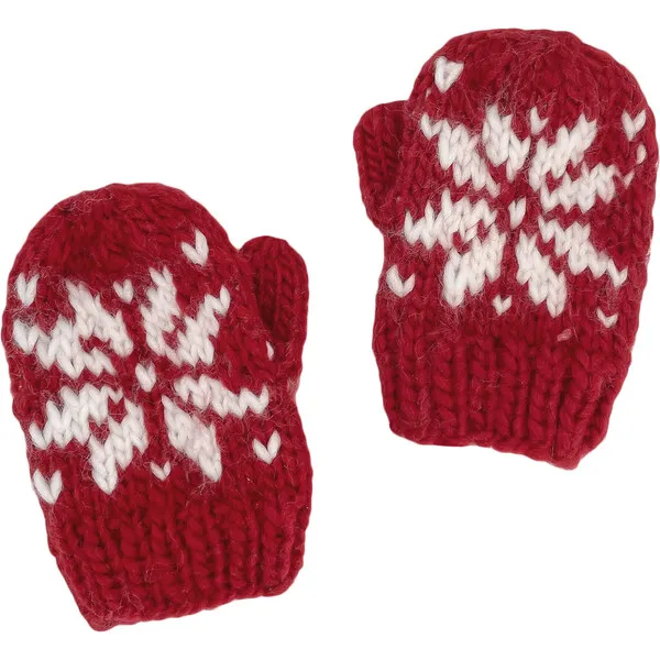 The Blueberry Hill Snowflake Pattern Knit Mittens, Red