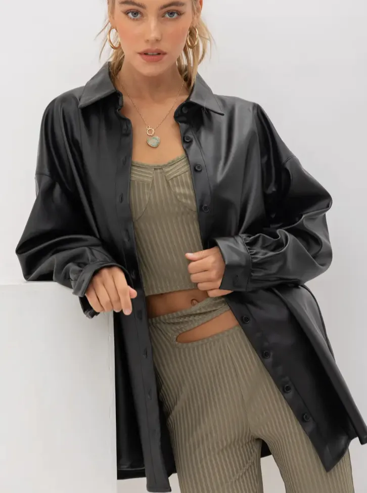 THE IT GIRL FAUX LEATHER SHIRT